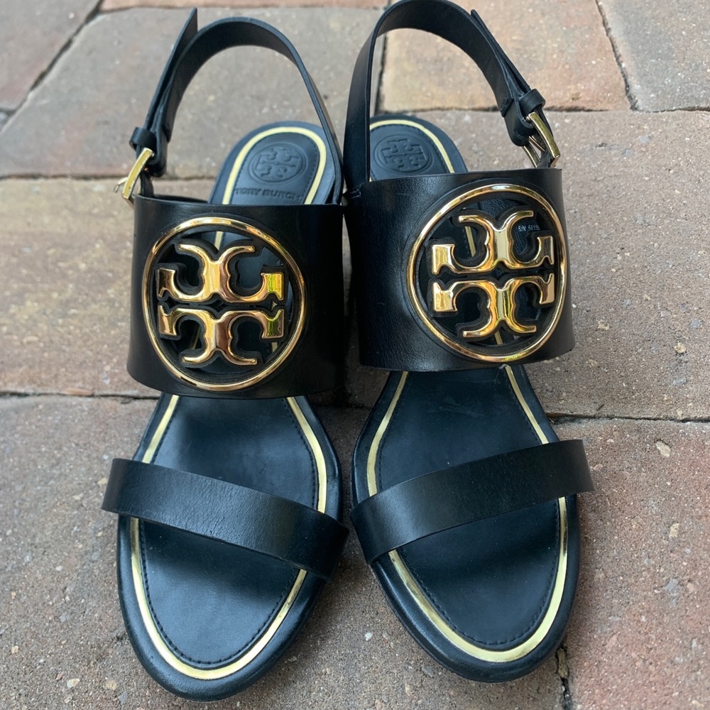 Tori Burch black wedges sandals